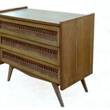 Vintage rattan chest of drawers 1950 1960 golden oak compass feet