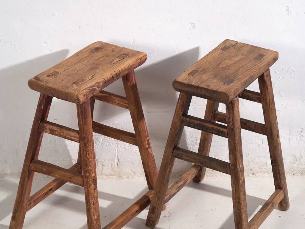 Antique Eastern stools (circa 1900). Set of 2 pieces