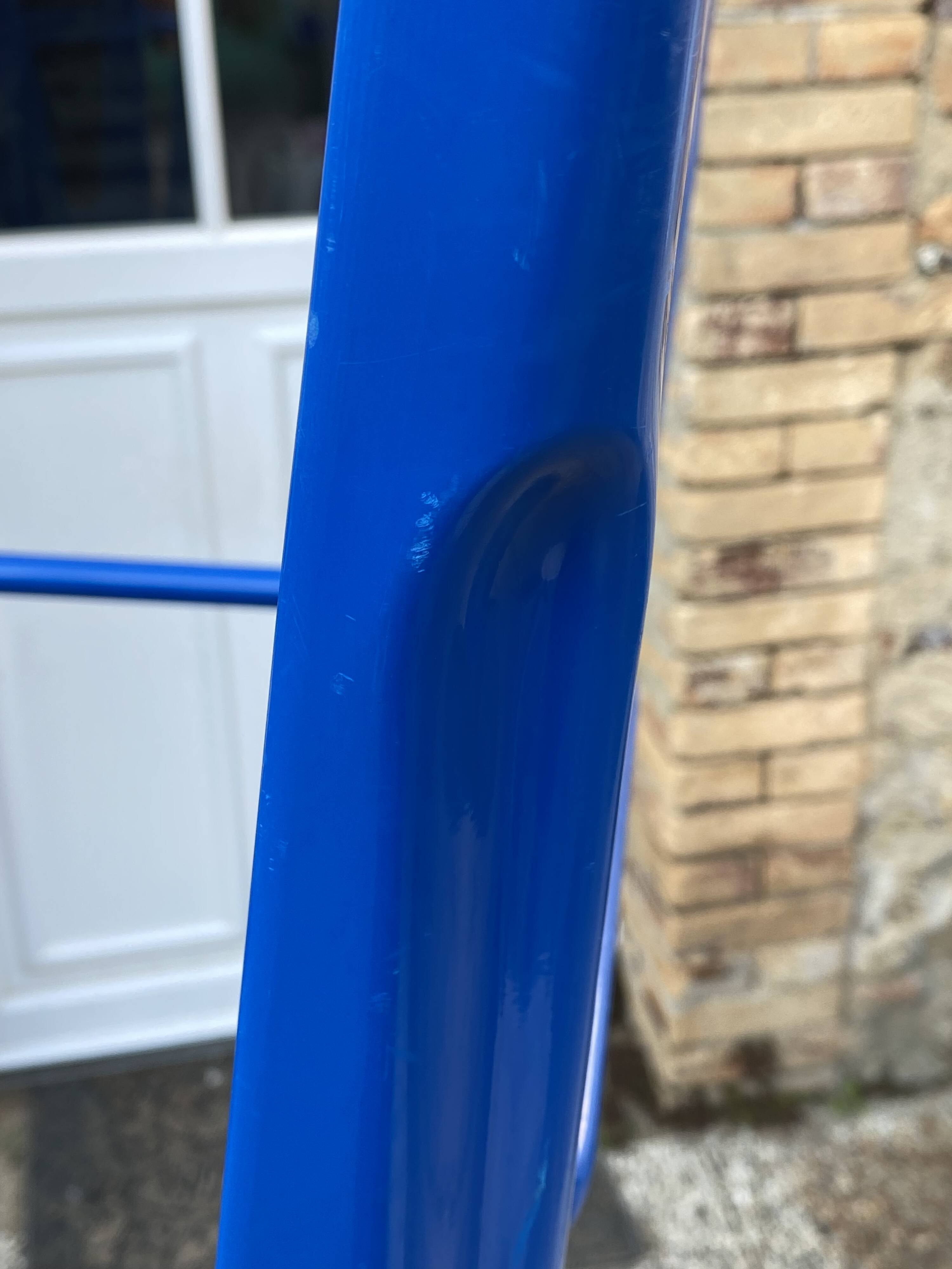 Genuine tolix h75 industrial metal bar stool, stackable, blue.