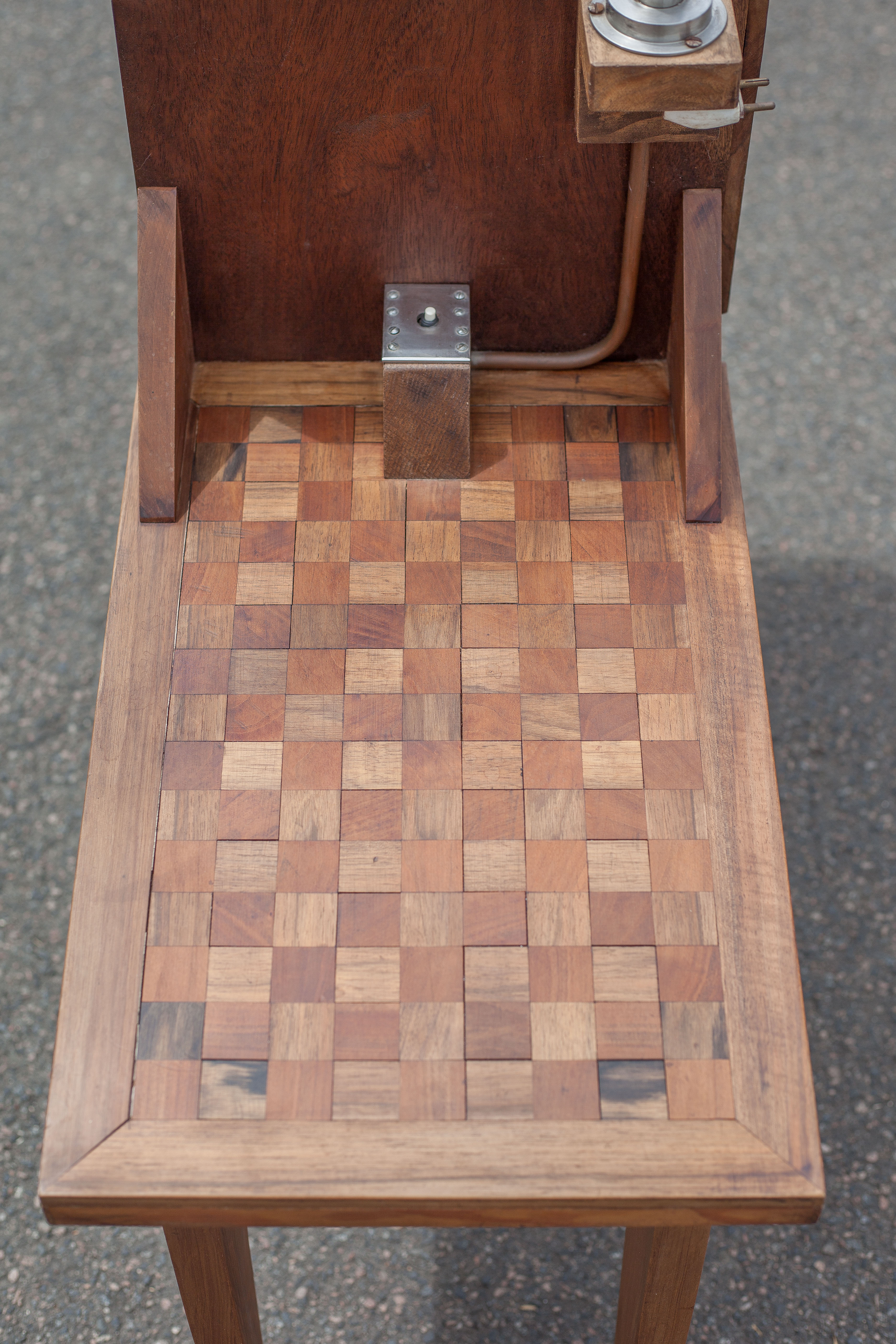 Industrial wood furniture, furniture with integrated lamp, trade furniture, industrial, compass feet