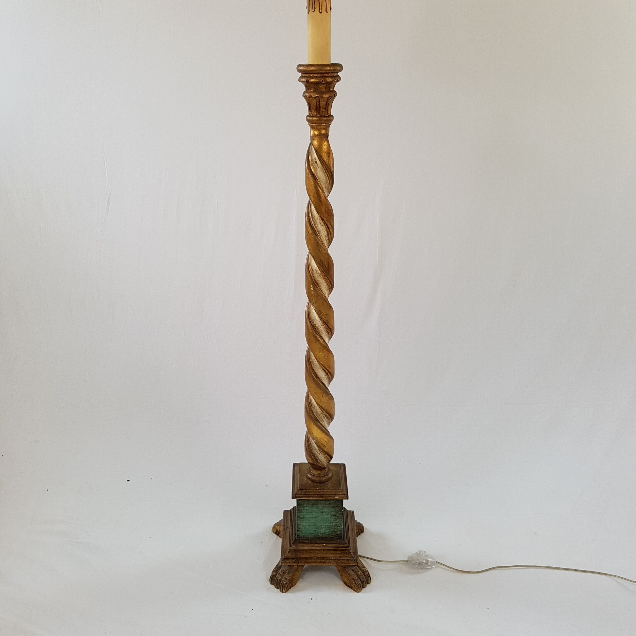 Golden wood column floor lamp