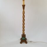 Golden wood column floor lamp