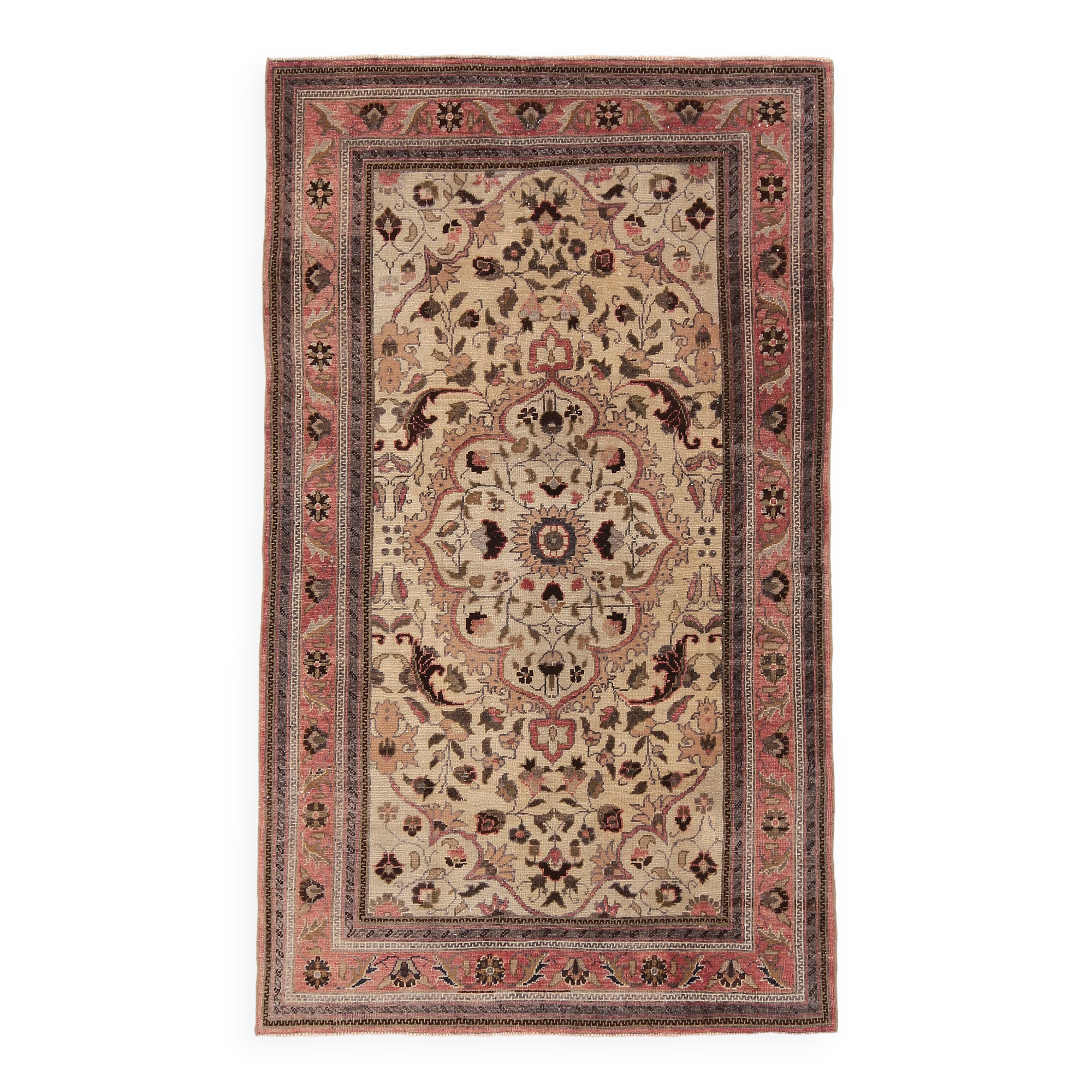 4x7 Brown Floral Vintage Persian Rug, 130x215Cm SK 2606