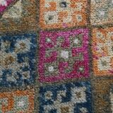 Blue Pink Geometric Oushak Runner Rug, 80x302Cm