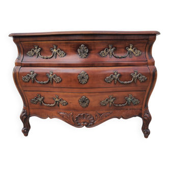 Louis XV style Bordeaux tomb chest of drawers, solid mahogany and bronze