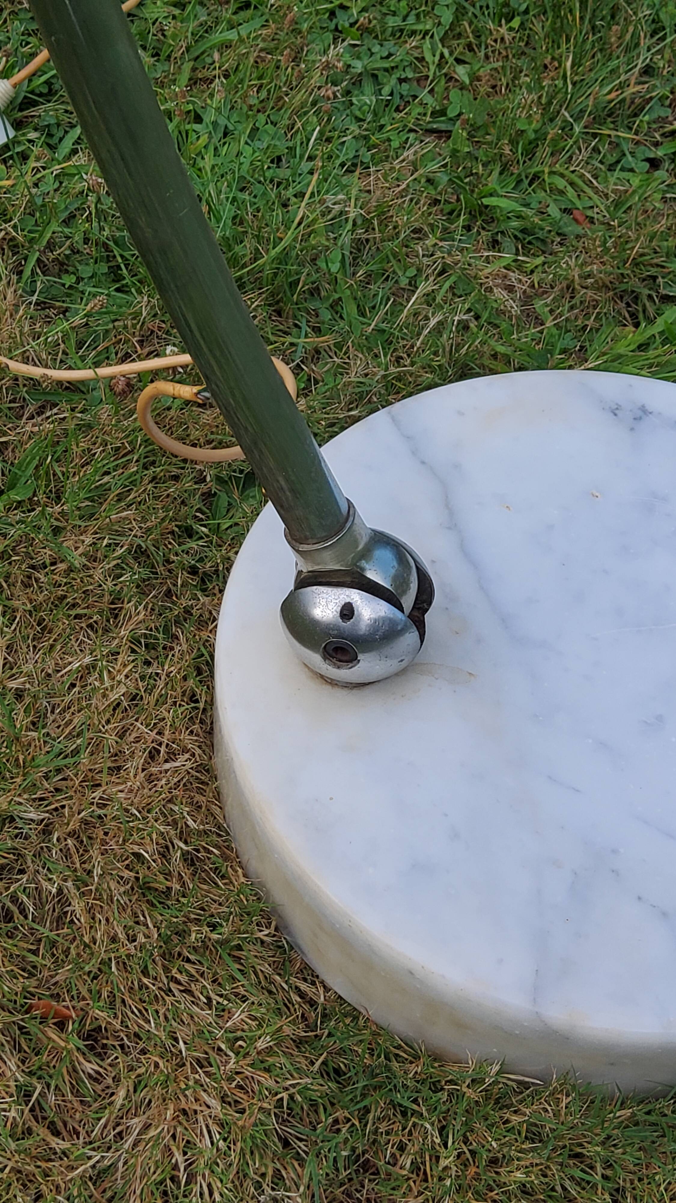 Arco telescopic design floor lamp from the 70s, marble base, chrome rod, plastic lampshade