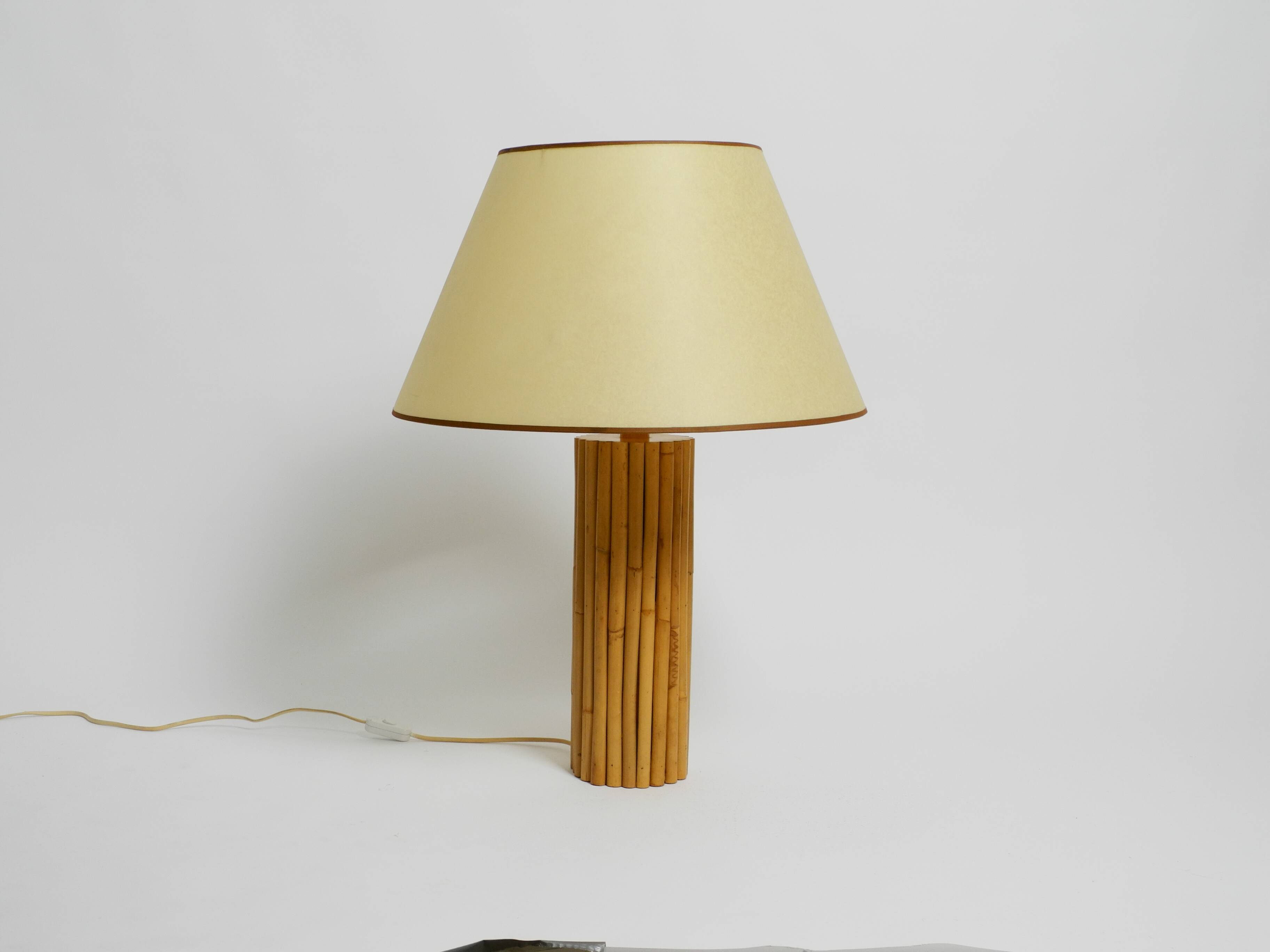 Large 1970s Italian bamboo table lamp with large oiled paper shad