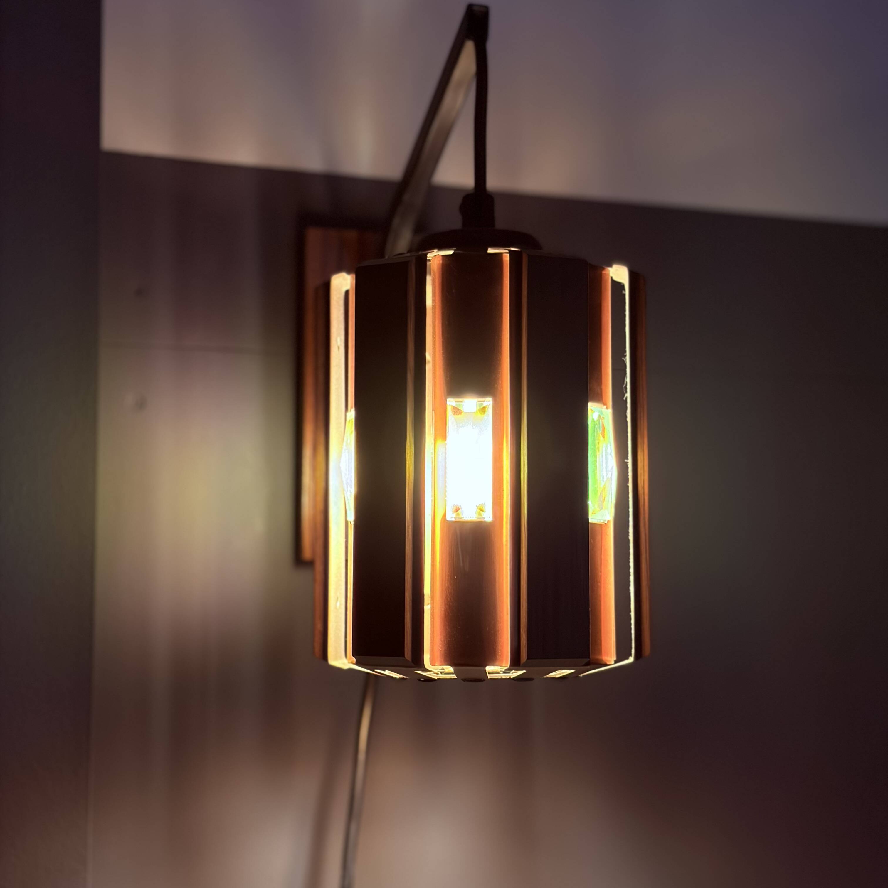Werner Schou wall lamp, copper and teak 1960s