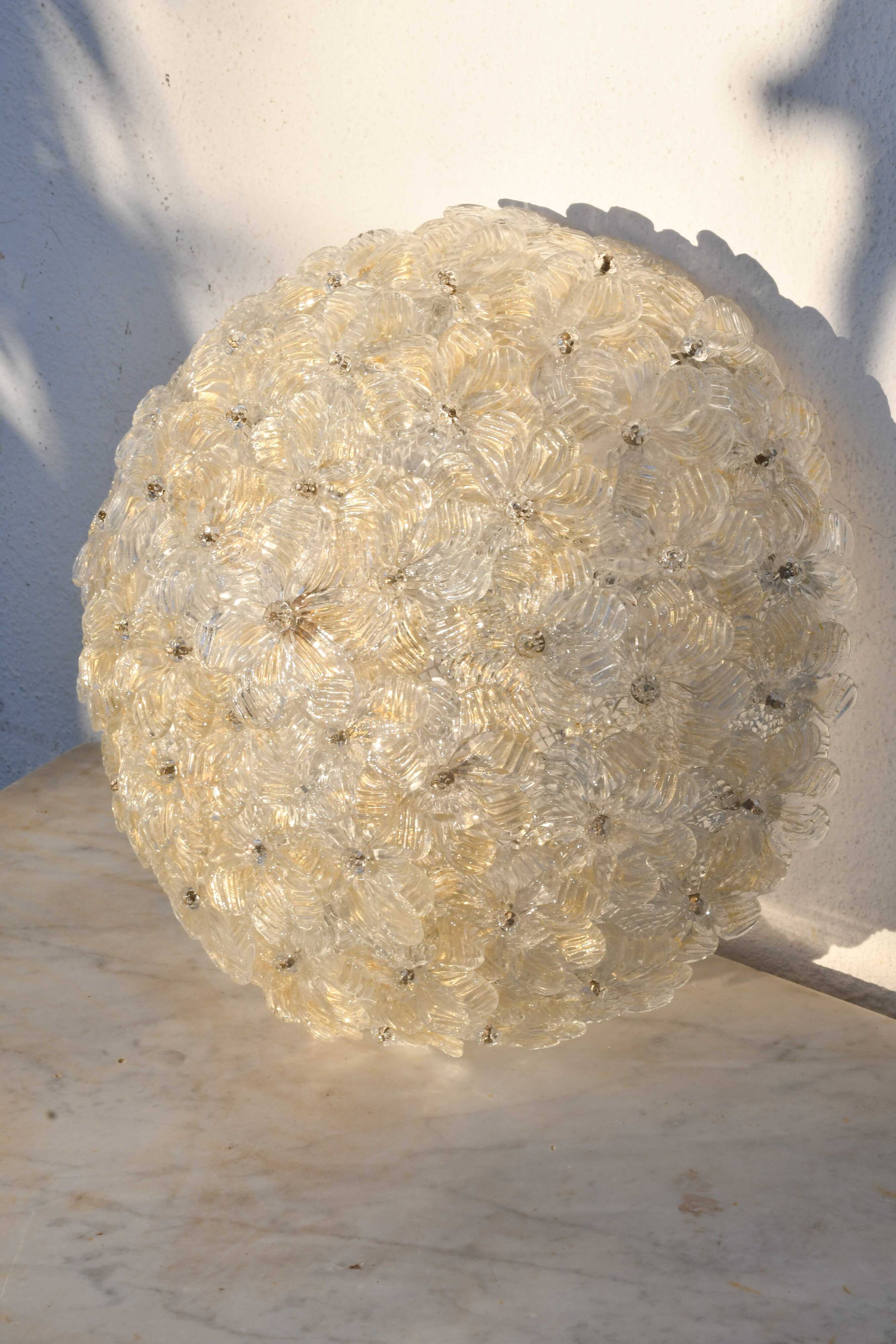 Murano Gold Ceiling Light Flower by Seguso for Venini, Italy, 1960s