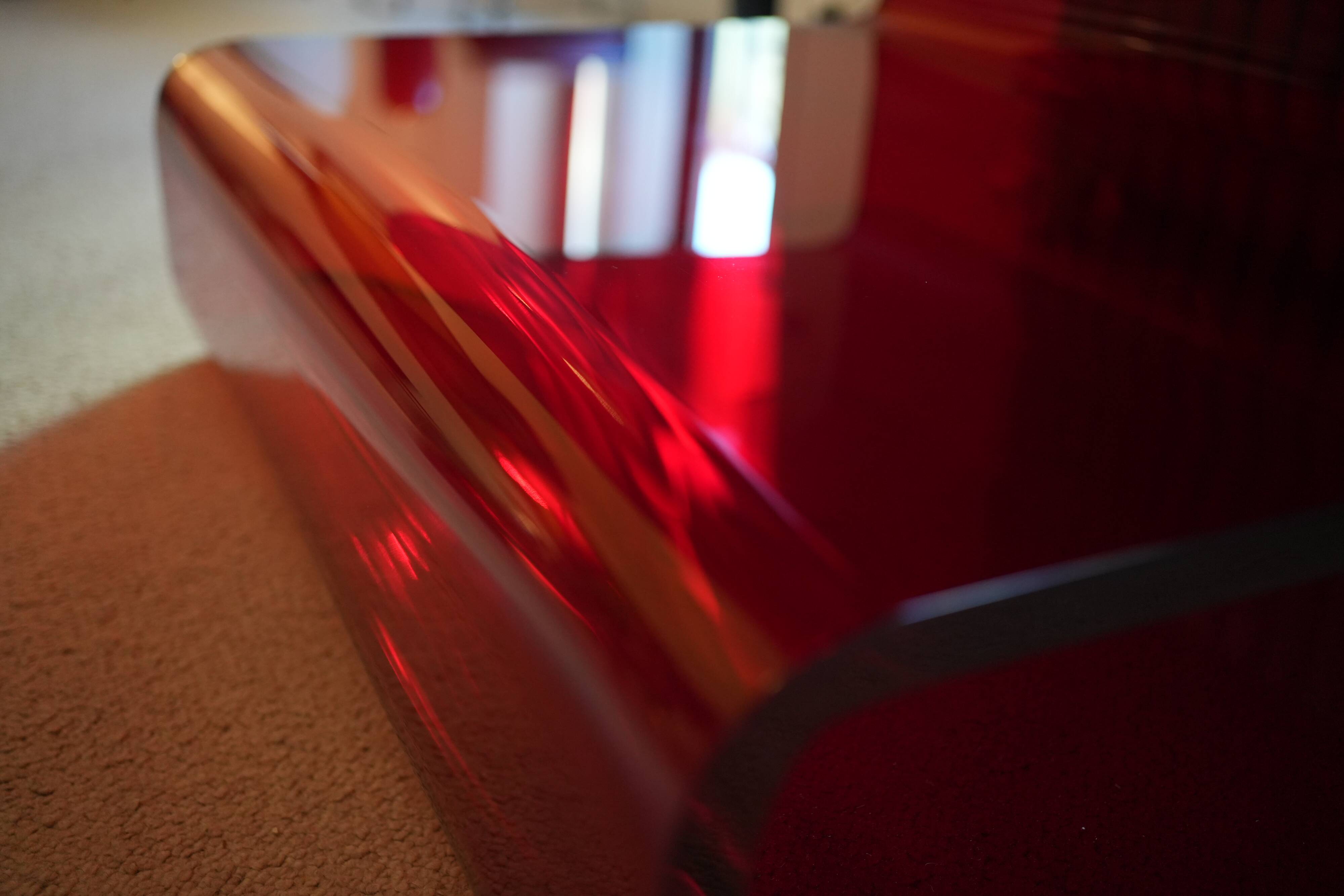 Red Plexiglass Coffee Table from the 1970s, French Design, Aesthetic