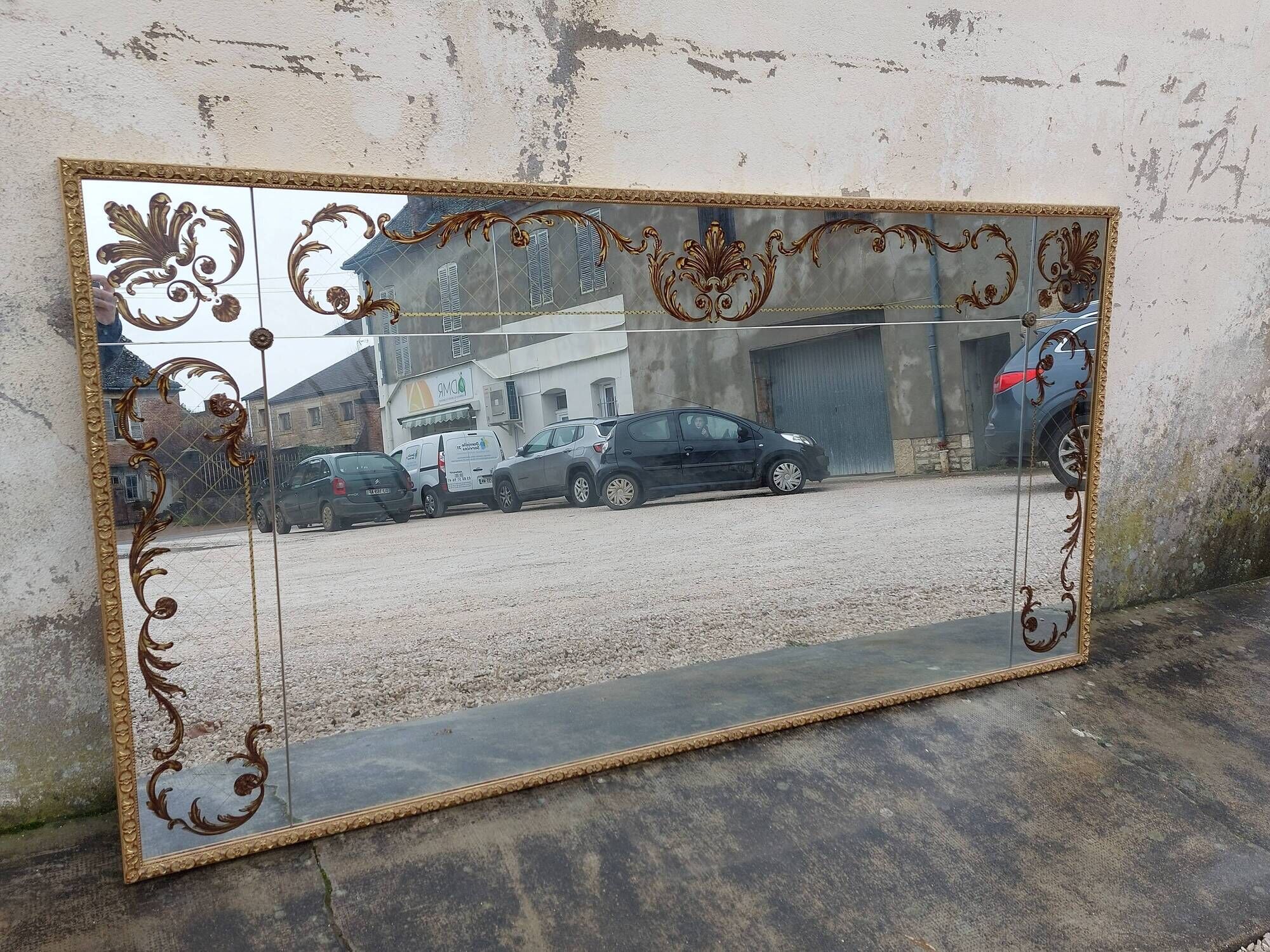 Venetian mirror Art Deco brasserie bistro in eglomerized glass 204x105cm