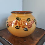 Vase en céramique émaillée jaune moutarde forme boule