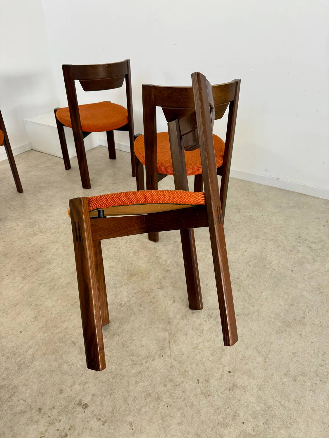 Set of 6 Girsberger Scandinavian style chairs from the 70s, vintage, solid wood, original fabric