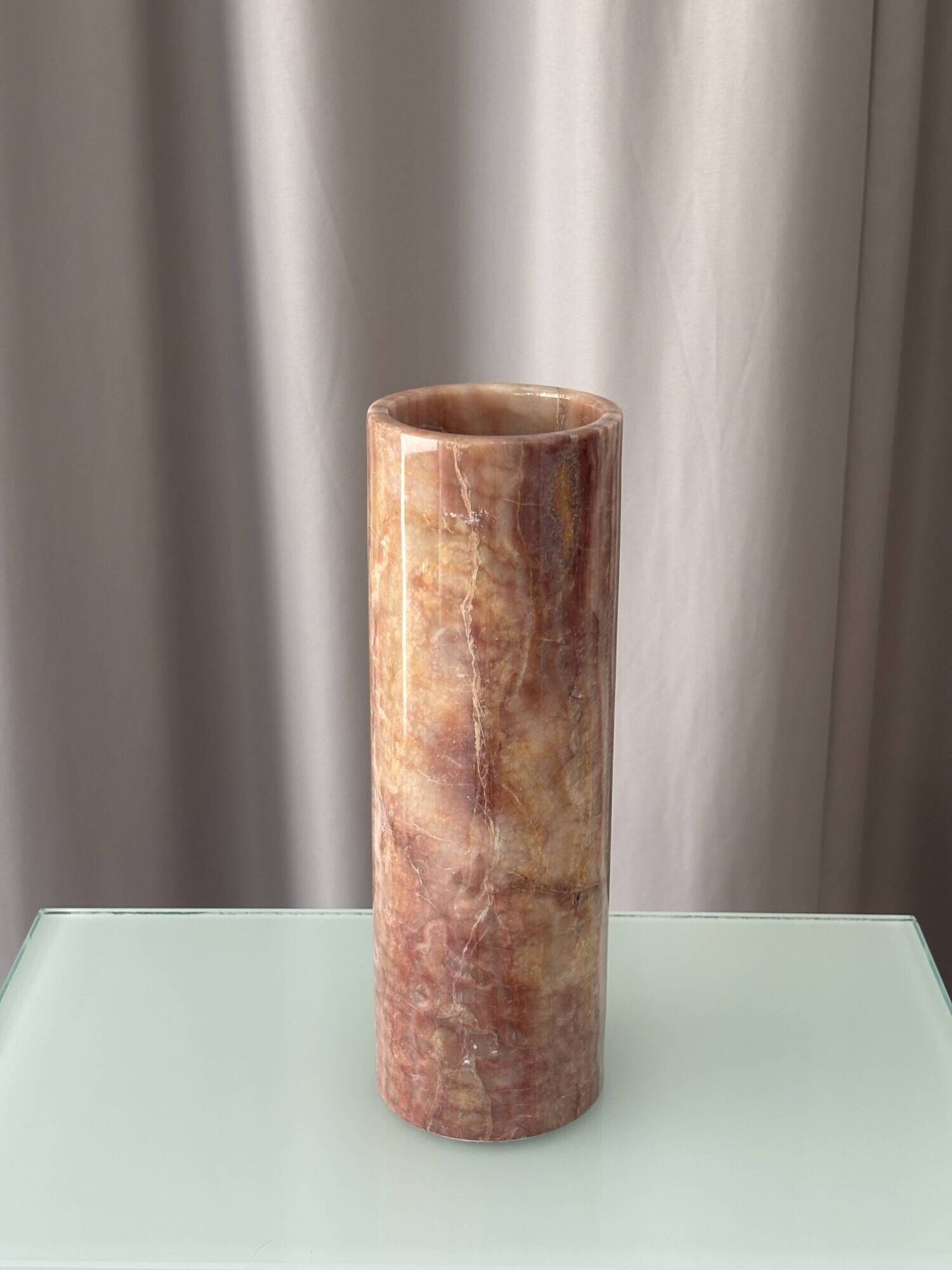 Vintage Italian Red Onyx Cylinder Vase, 1970s