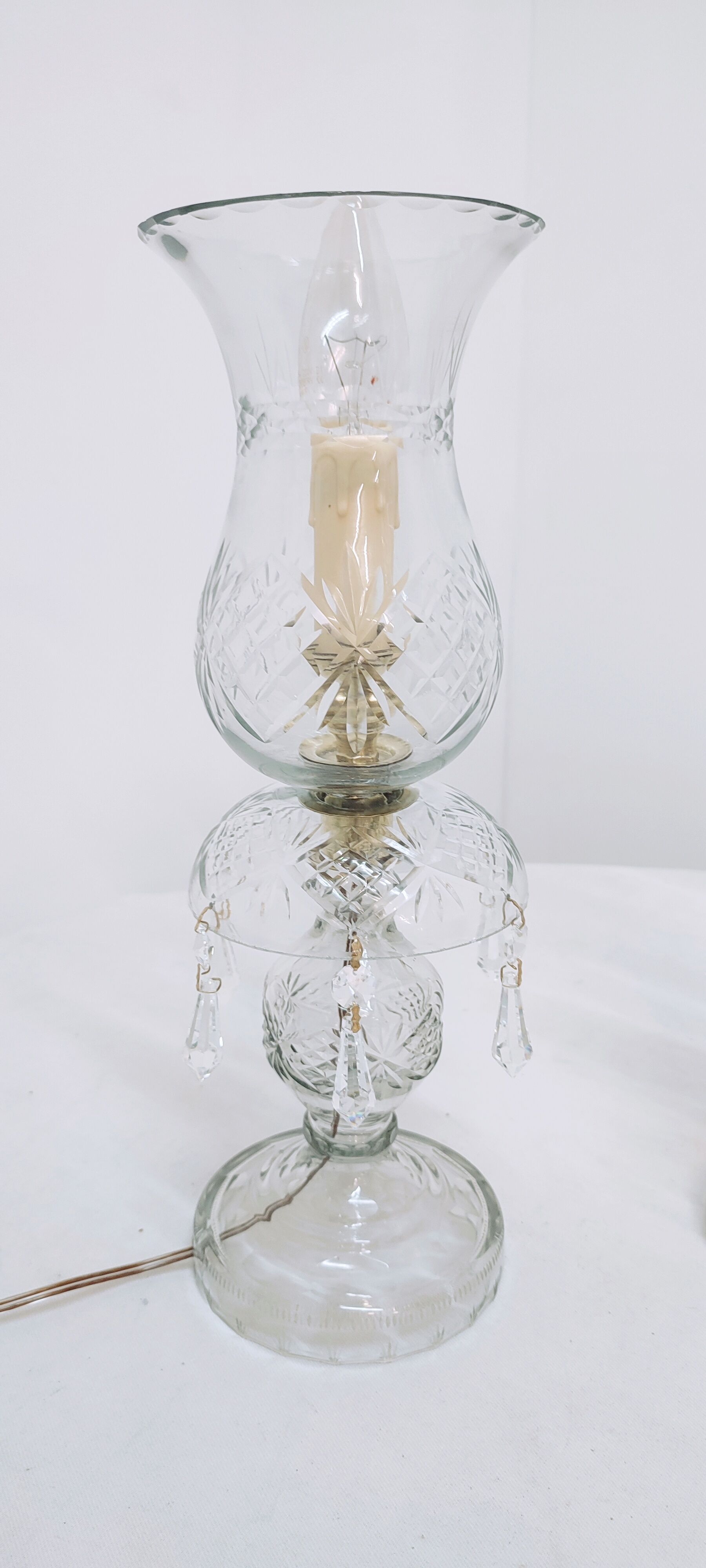 Pair of cut glass table lamps, France, 1950s
