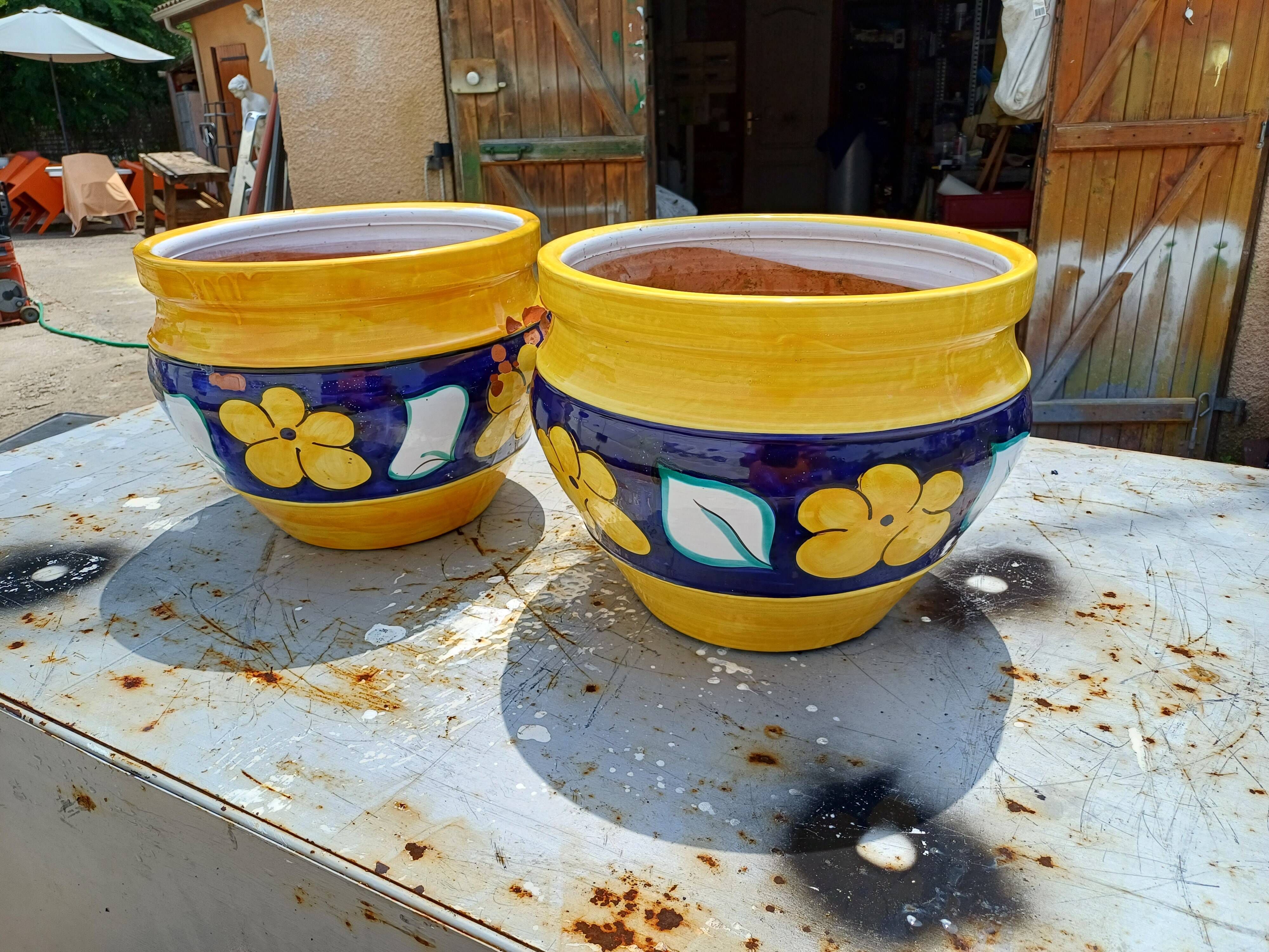 Pair of glazed terracotta planters