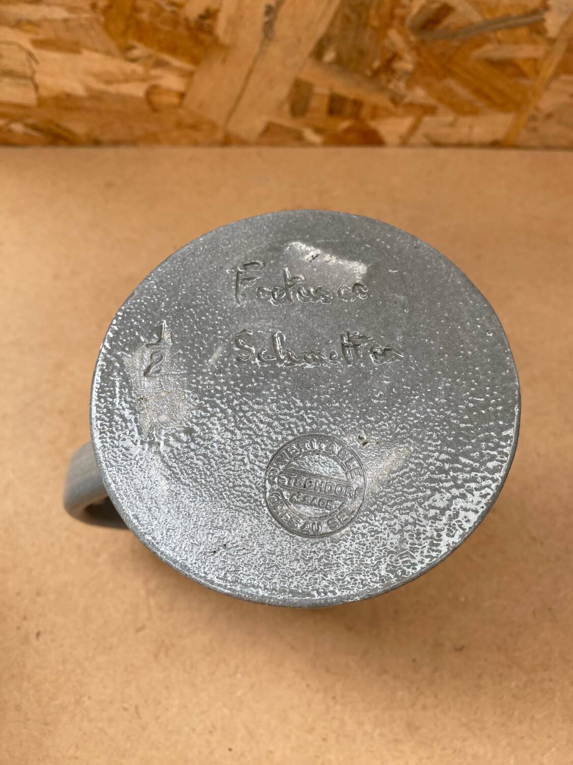 Pair of beer steins betschdorf schmitter alsace stoneware grey blue decor vintage