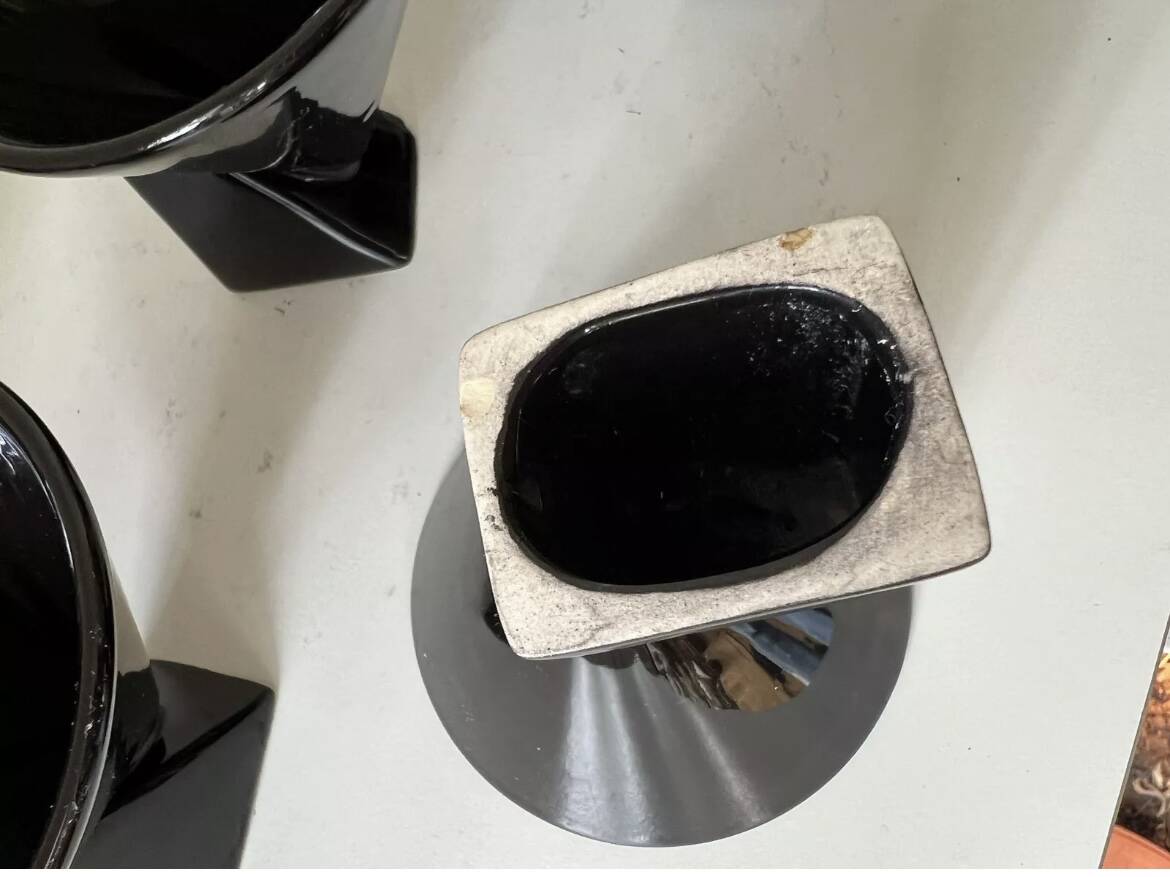 Black coffee cups designed by Pierre Casenove Studio Salins, Memphis style