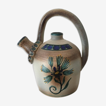 Ceramic pitcher or gargoulette by Roger MAHEO. Unique piece decorated with thistles