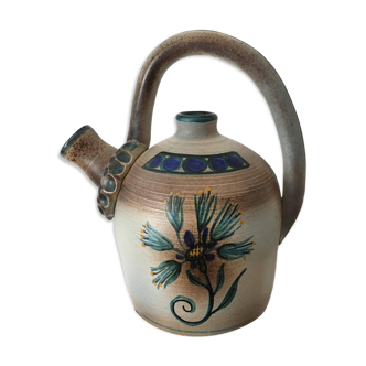 Ceramic pitcher or gargoulette by Roger MAHEO. Unique piece decorated with thistles