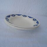 3 Plates faience old Badonviller motis art deco blue and gray