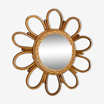 Mirror sun in rattan arched 48cm 1960