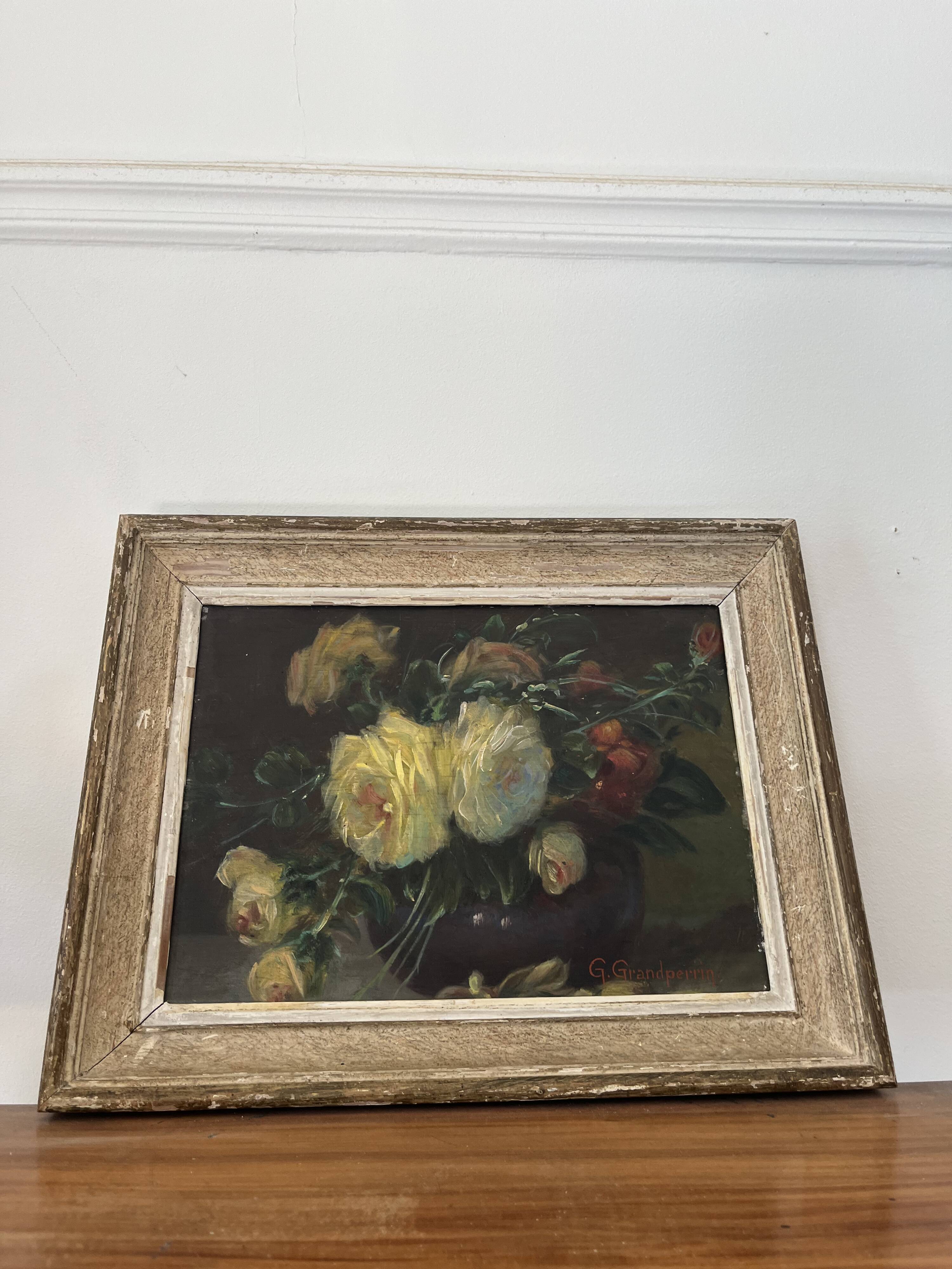 Oil on canvas painting Still Life G. Grandperrin 19th century