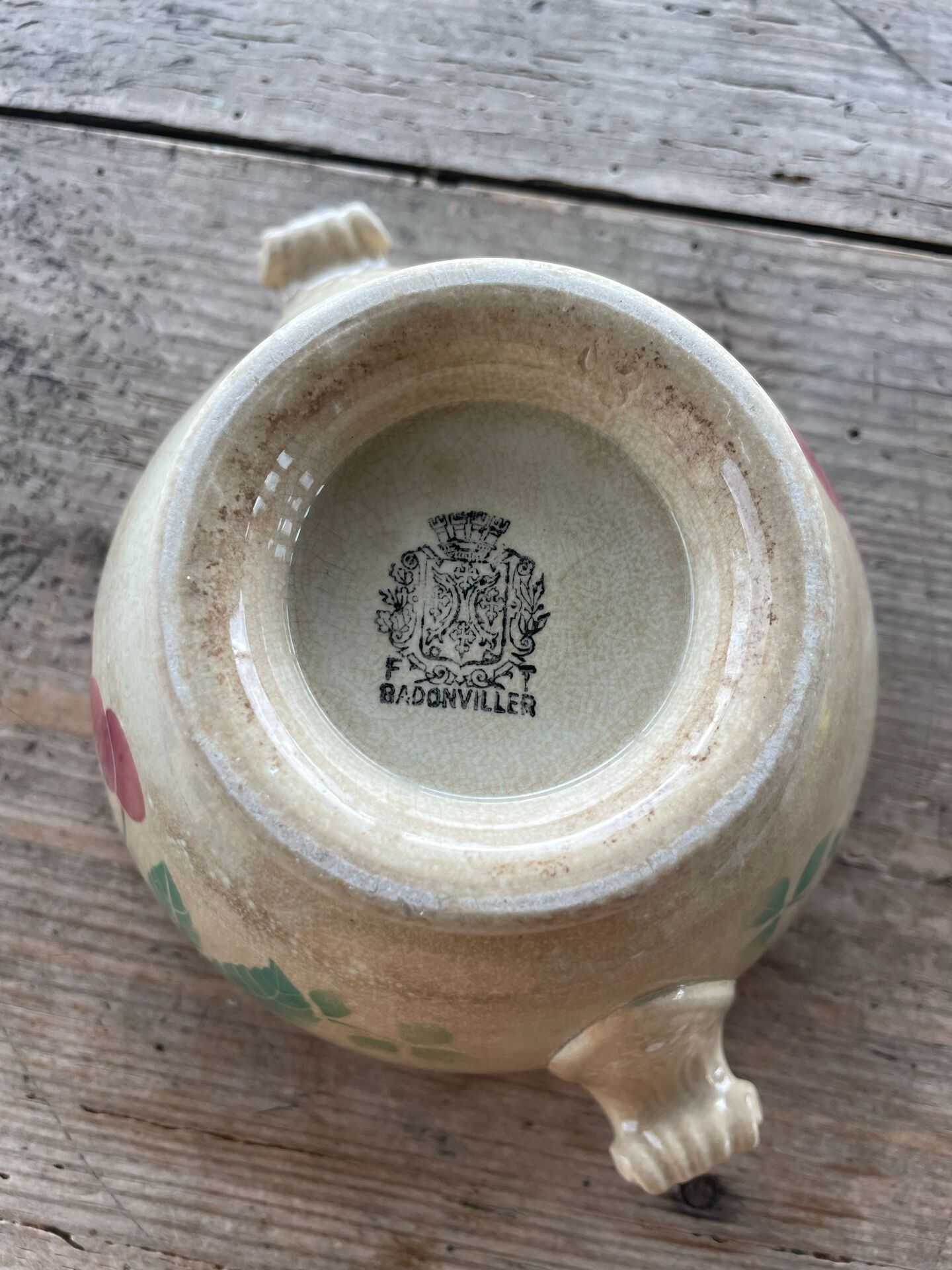 Earthenware bowl, café au lait bowl, antique, France, cherries.