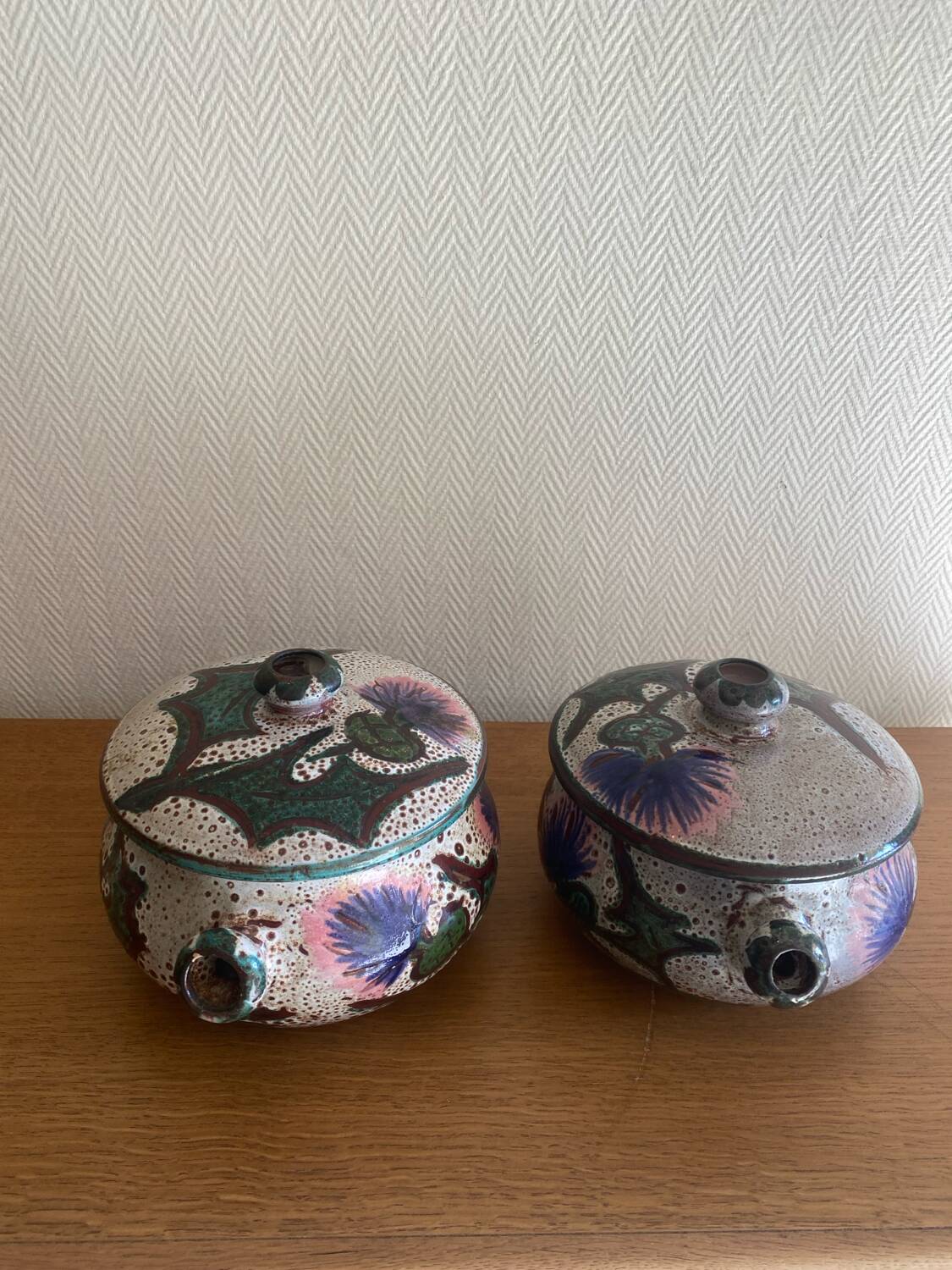 Service en ceramique vallauris 60s decor chardons