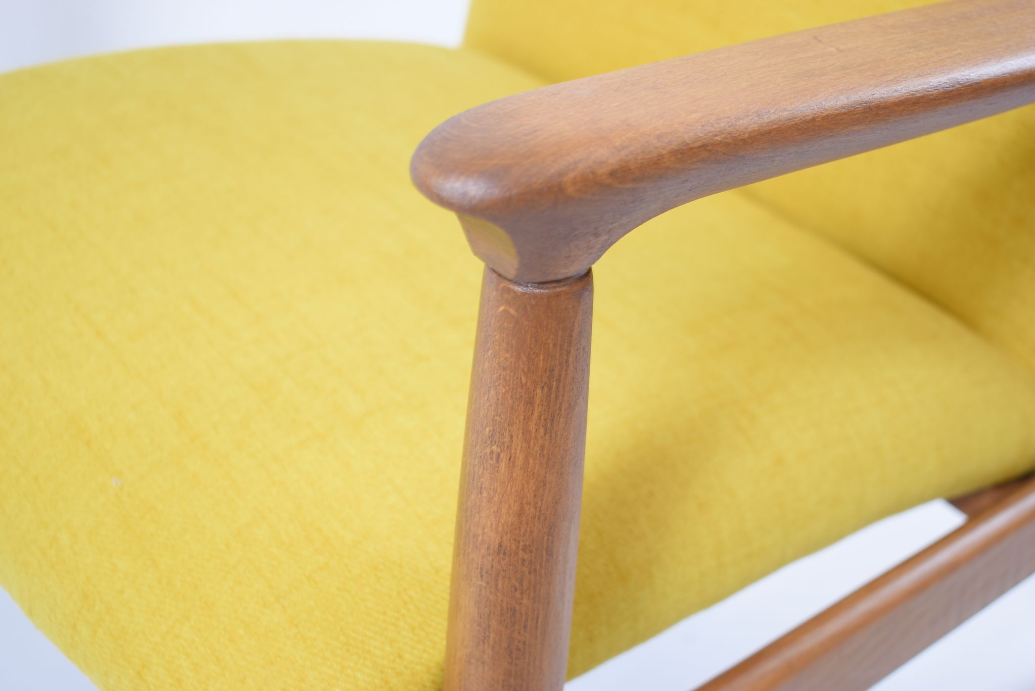 Vintage original armchair designer E.Homa, 1960s, fully restored, yellow fabric