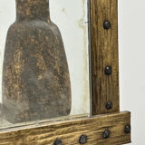 Brutalist mirror with a hammered copper and brass frame.