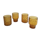 4 amber pineapple glasses, vintage