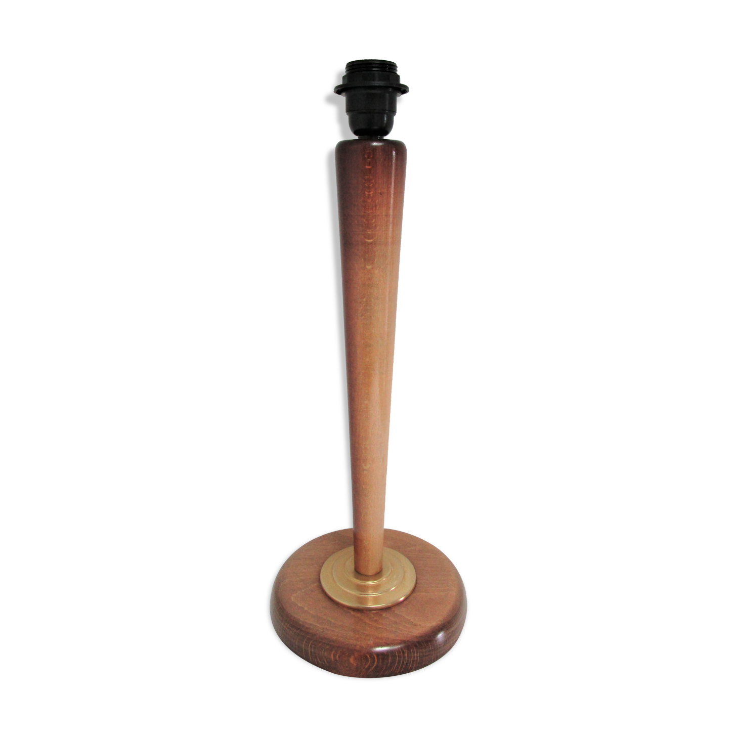 Pied de lampe bois massif patiné et métal doré vintage style art déco