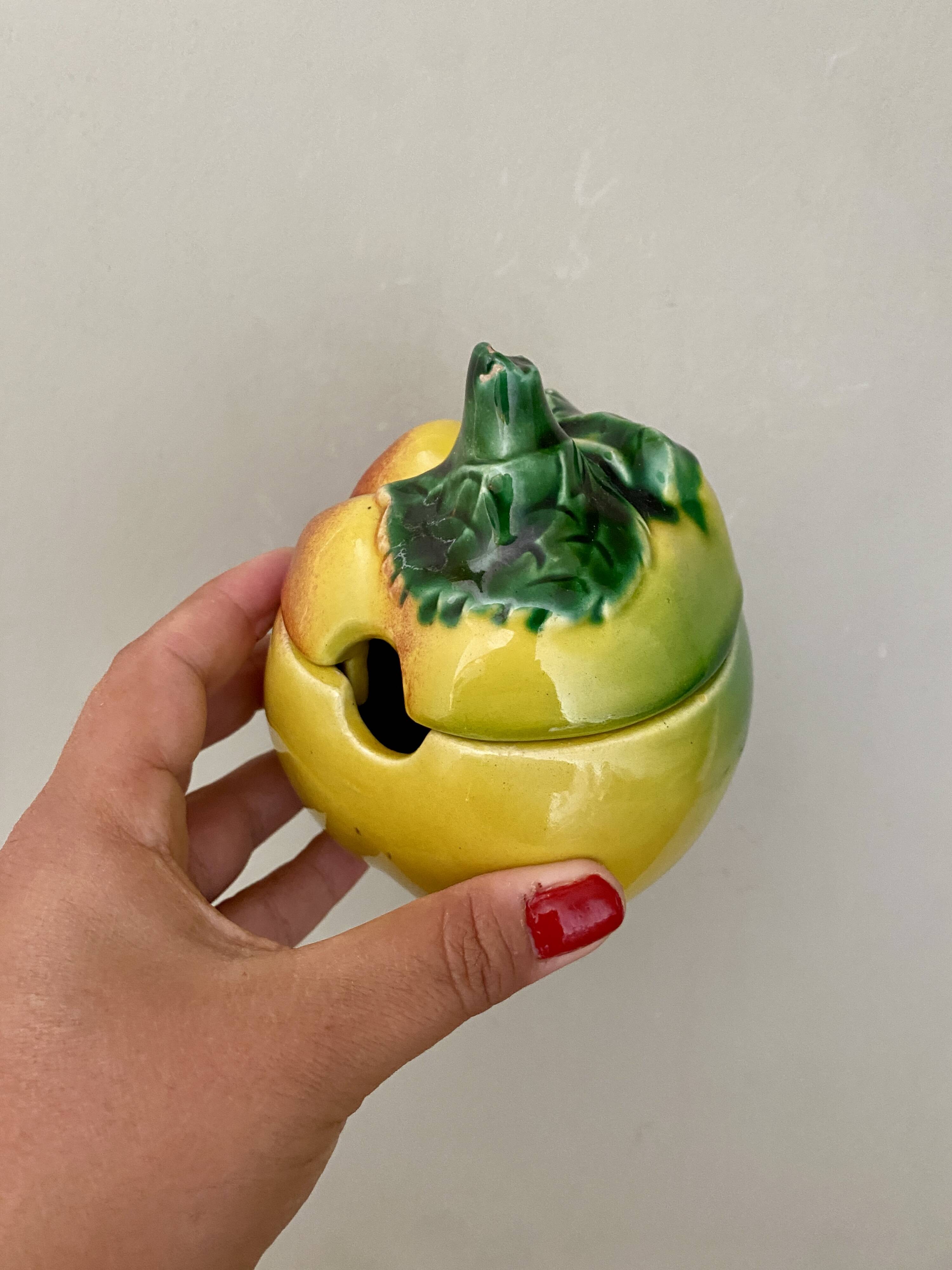 Mustard pot or jam pot in apple slip
