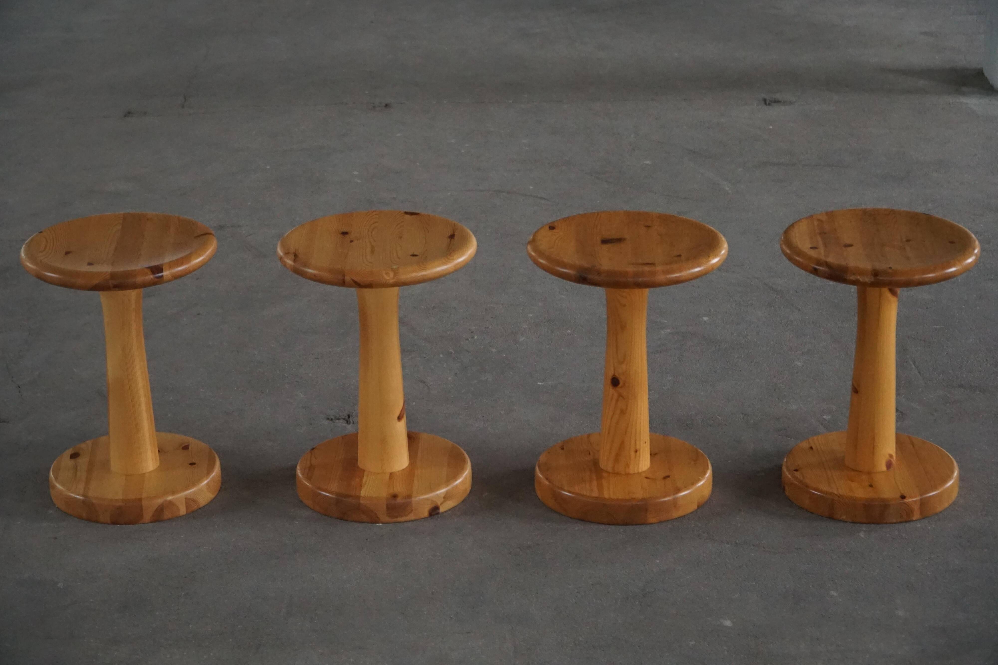 Set of 4 stools / bases in pine by Rainer Daumiller, Danish, mid-20th century, 1970.