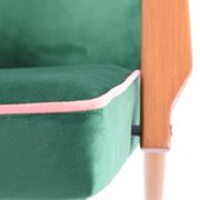 Vintage armchair, fully renovated, 1970s, green bottle velvet, pink edge