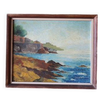 Tableau bord de mer méditerranéen André Peccaud