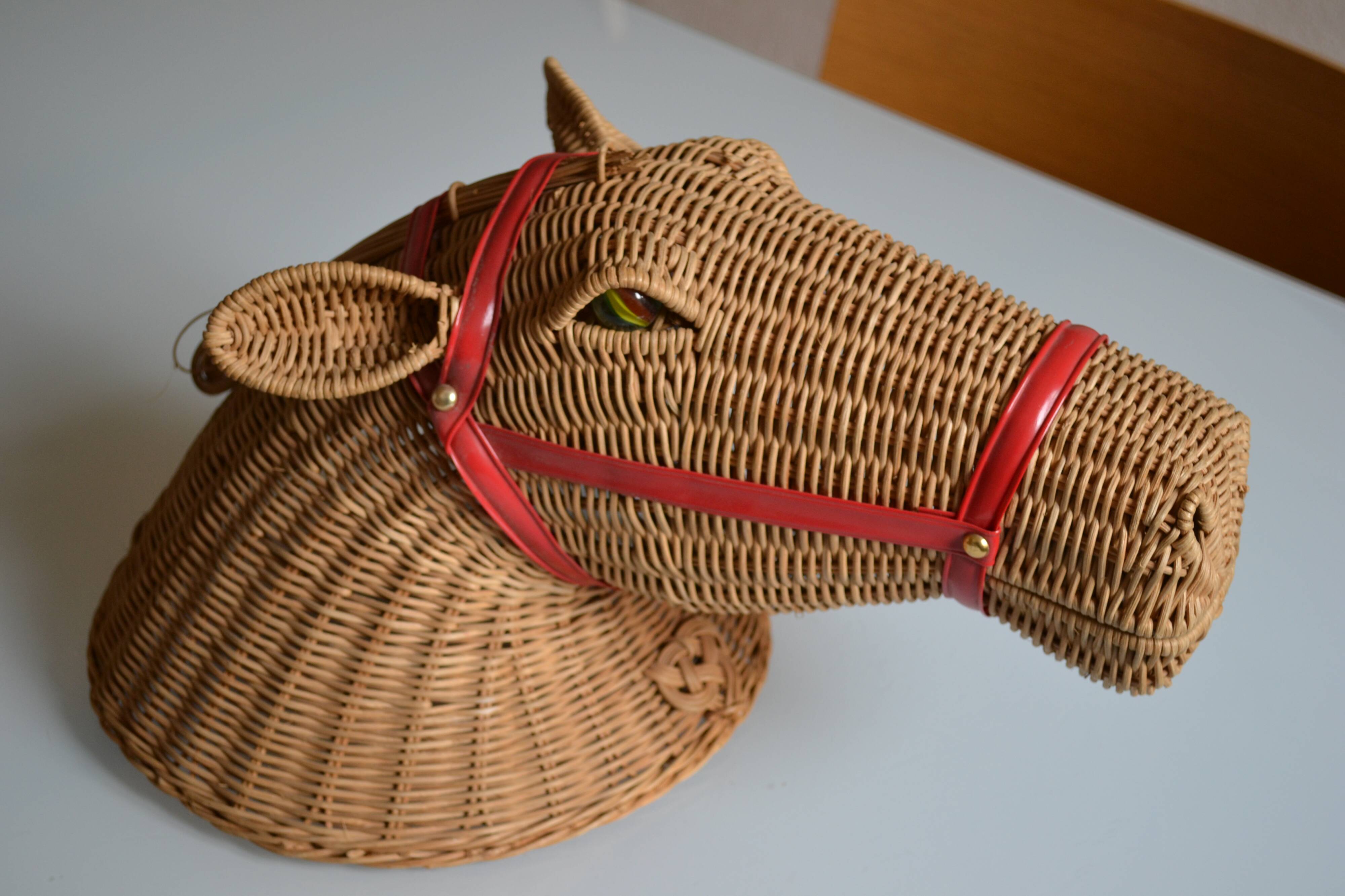 Rattan horse head 1960s 1970s