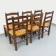 Set of 6 vintage brutalist chairs by Georges Robert in straw wood from the 1960s.