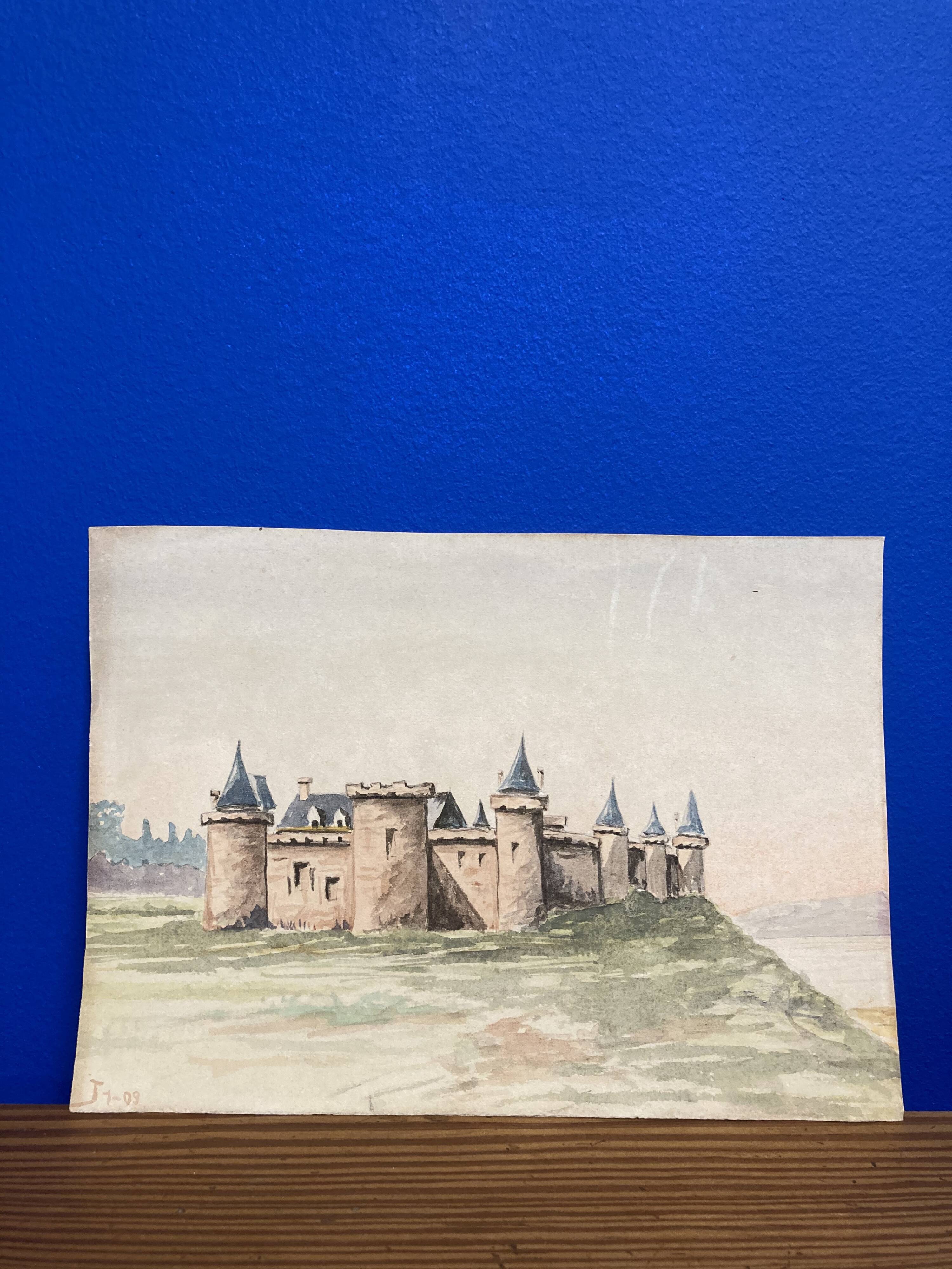 Double-sided watercolor castle landscape