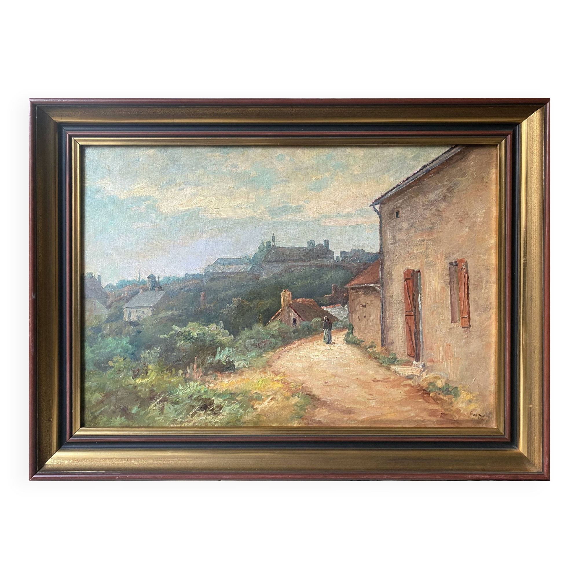 Hst painting "animated landscape" by hf vertet (1847-1924) known as l'abbé vertet