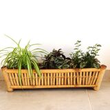 bamboo planter, bamboo and rattan plant pot, indoor planter.