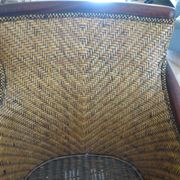 Set of 2 armchairs in woven rattan and exotic wood, 1980s