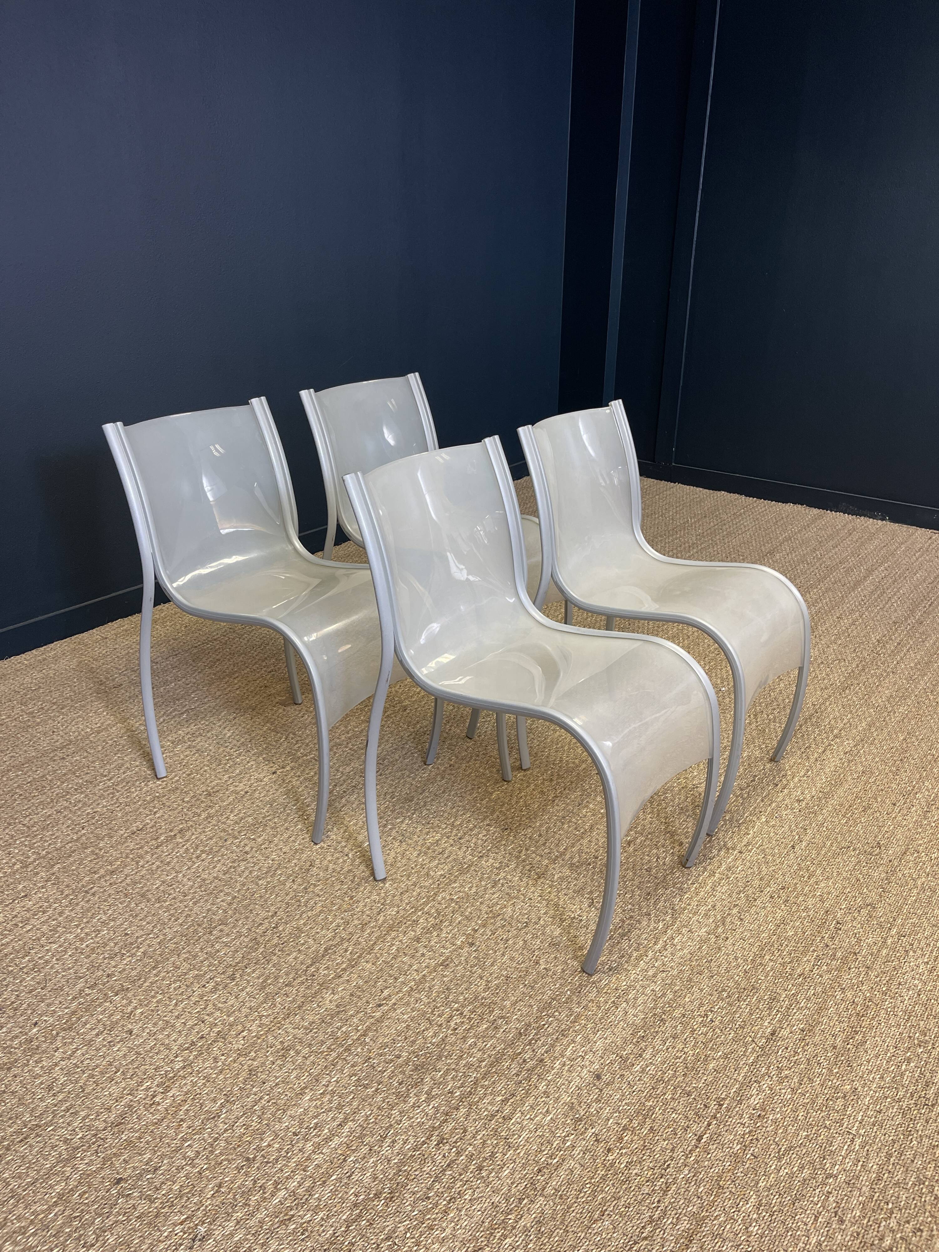 Set of 4 FPE chairs by Ron Arad for Kartell translucent grey 2000s Italy