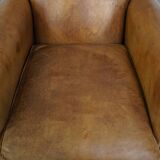 Set of 2 Large Vintage Sheepskin Leather Armchairs