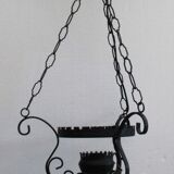 Vintage opaline and ceramic wrought iron chandelier