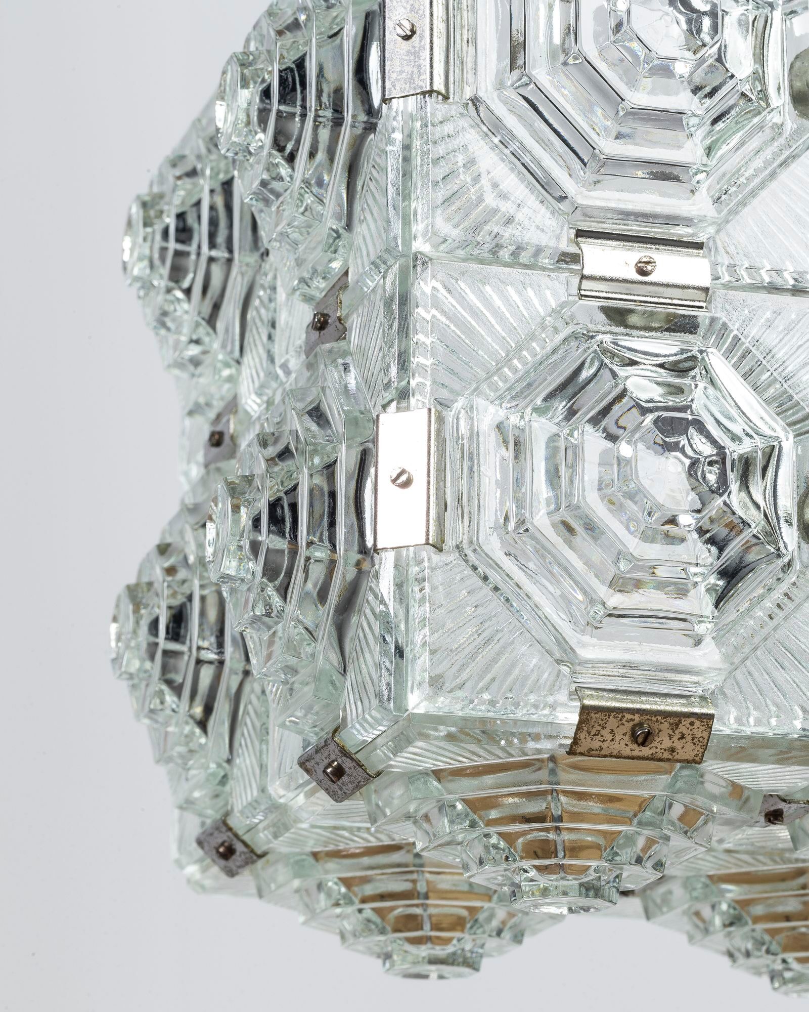 Cut glass cube pendant lamp from Kamenický Šenov, 1950's