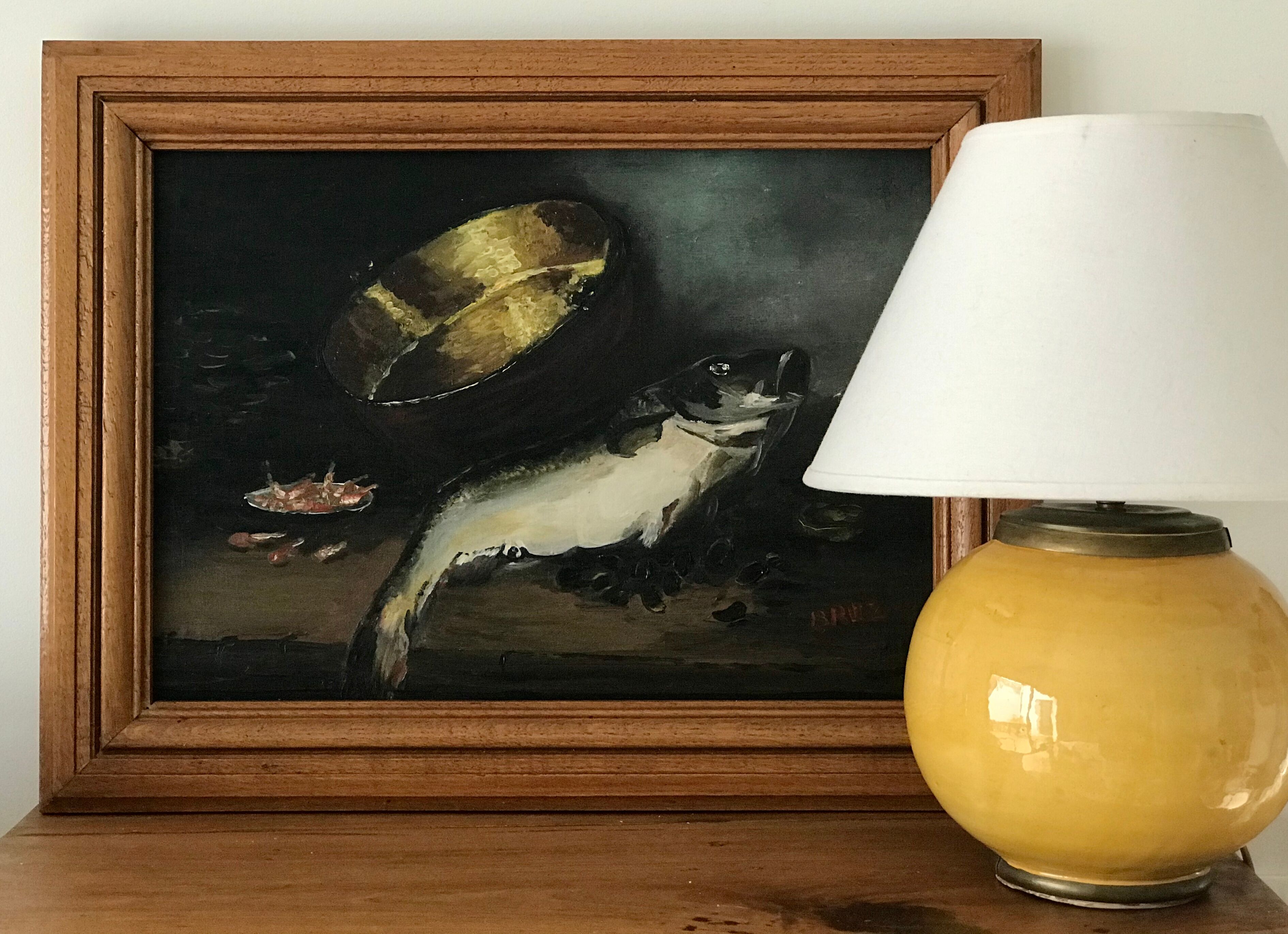 Ancient ceramic and brass lamp foot