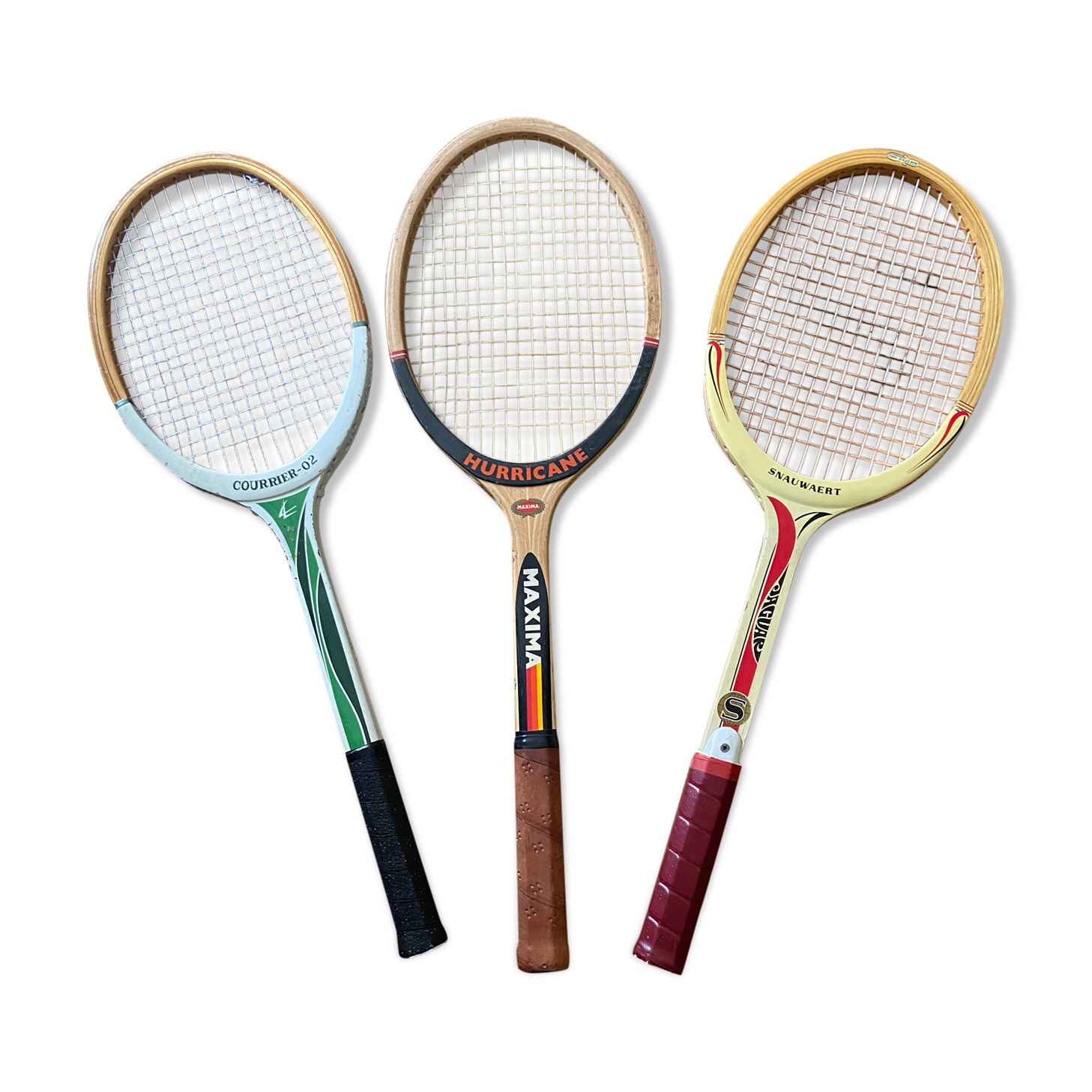 Série de 3 raquettes de tennis en bois vintage