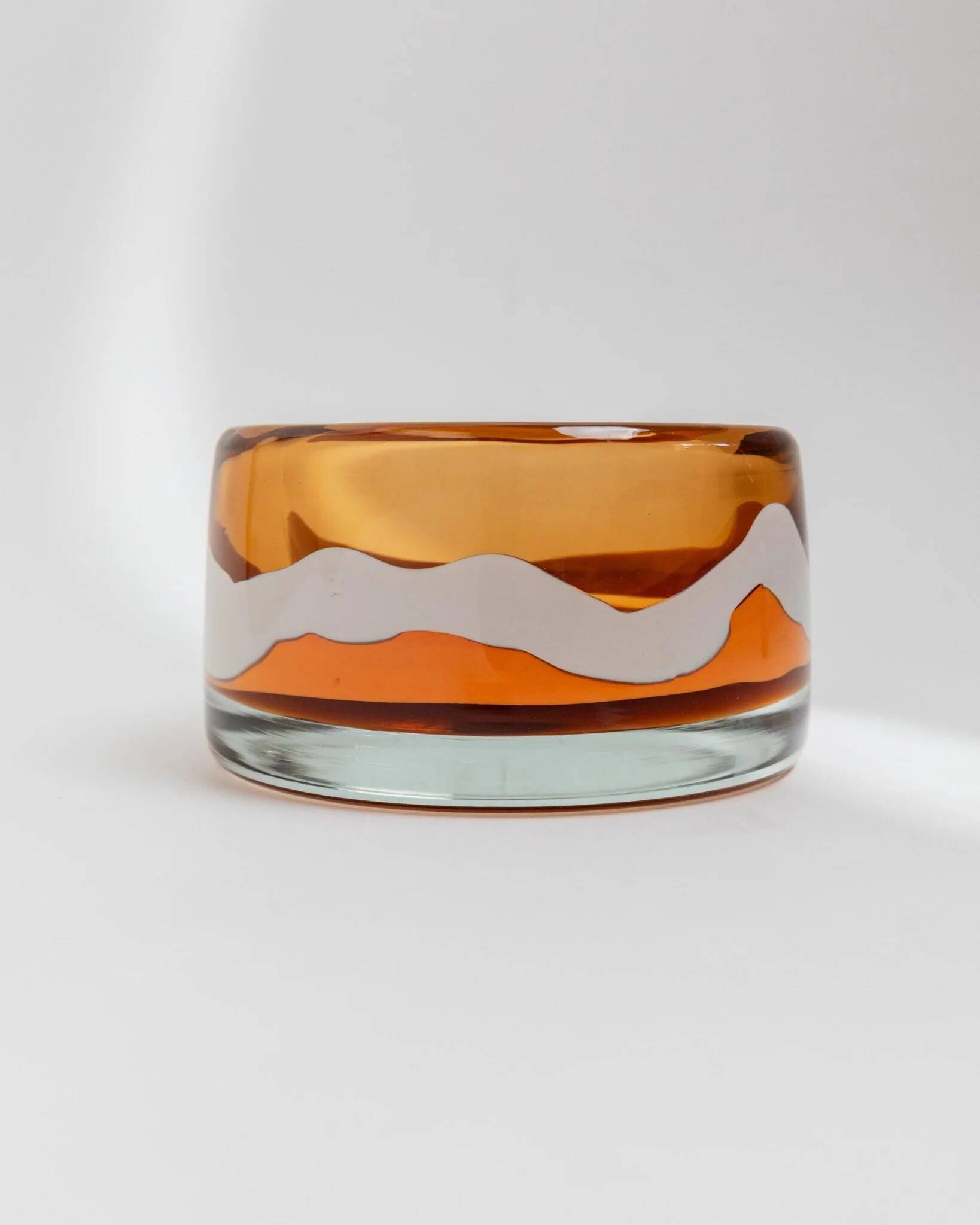 Vintage Skrdlovice Glass Bowl by Jaroslav Svoboda – Bold orange amber glass with white wave, Czech 1970s